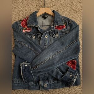 a.n.a - Blue Denim Jacket with Floral Embroidery